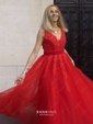 Trumpet/Mermaid V-neck Tulle Sweep Train Sequins Prom Dresses