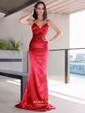 Sheath/Column V-neck Silk-like Satin Floor-length Buttons Prom Dresses