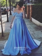 Princess Off-the-shoulder Satin Sweep Train Split Front Prom Dresses